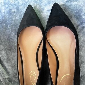 Black suede pointy toe flats